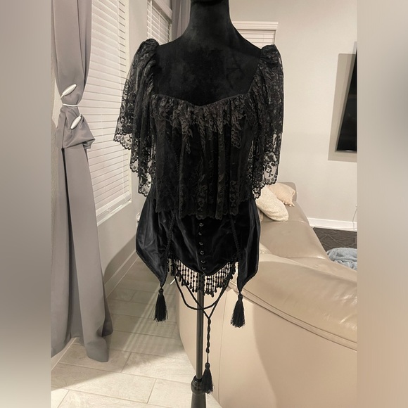 Recollections gothic lace corset velvet beaded blouse top S - Picture 2 of 9
